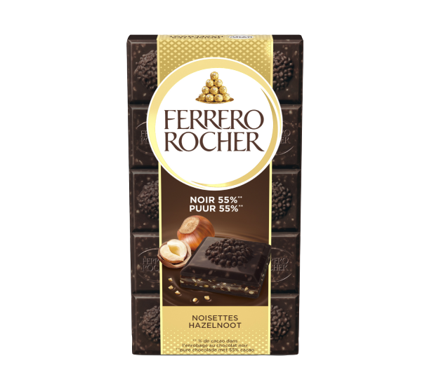Tablette Ferrero Rocher au chocolat noir 55 aux noisettes