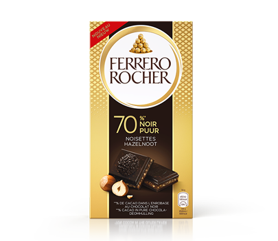 Chocoladereep van 70% pure chocolade met hazelnoten