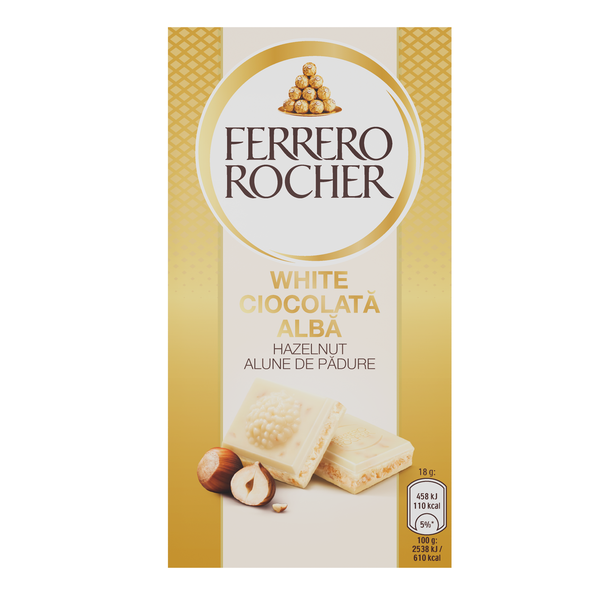 TABLETA DE CIOCOLATA ALBĂ CU ALUNE DE PĂDURE