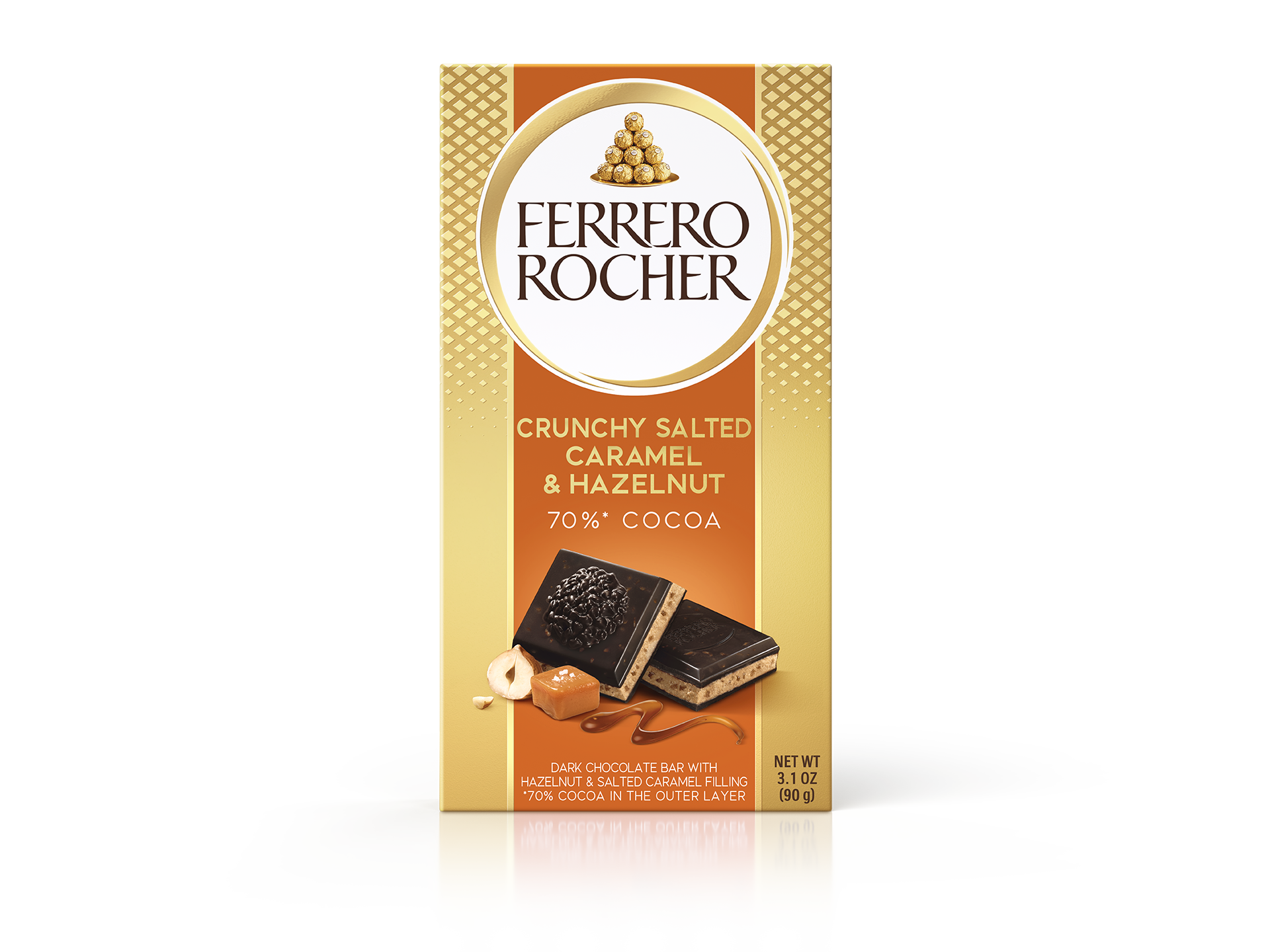 DARK 70% CHOCOLATE BAR WITH HAZELNUT AND SALTED CARAMEL FLAVOUR