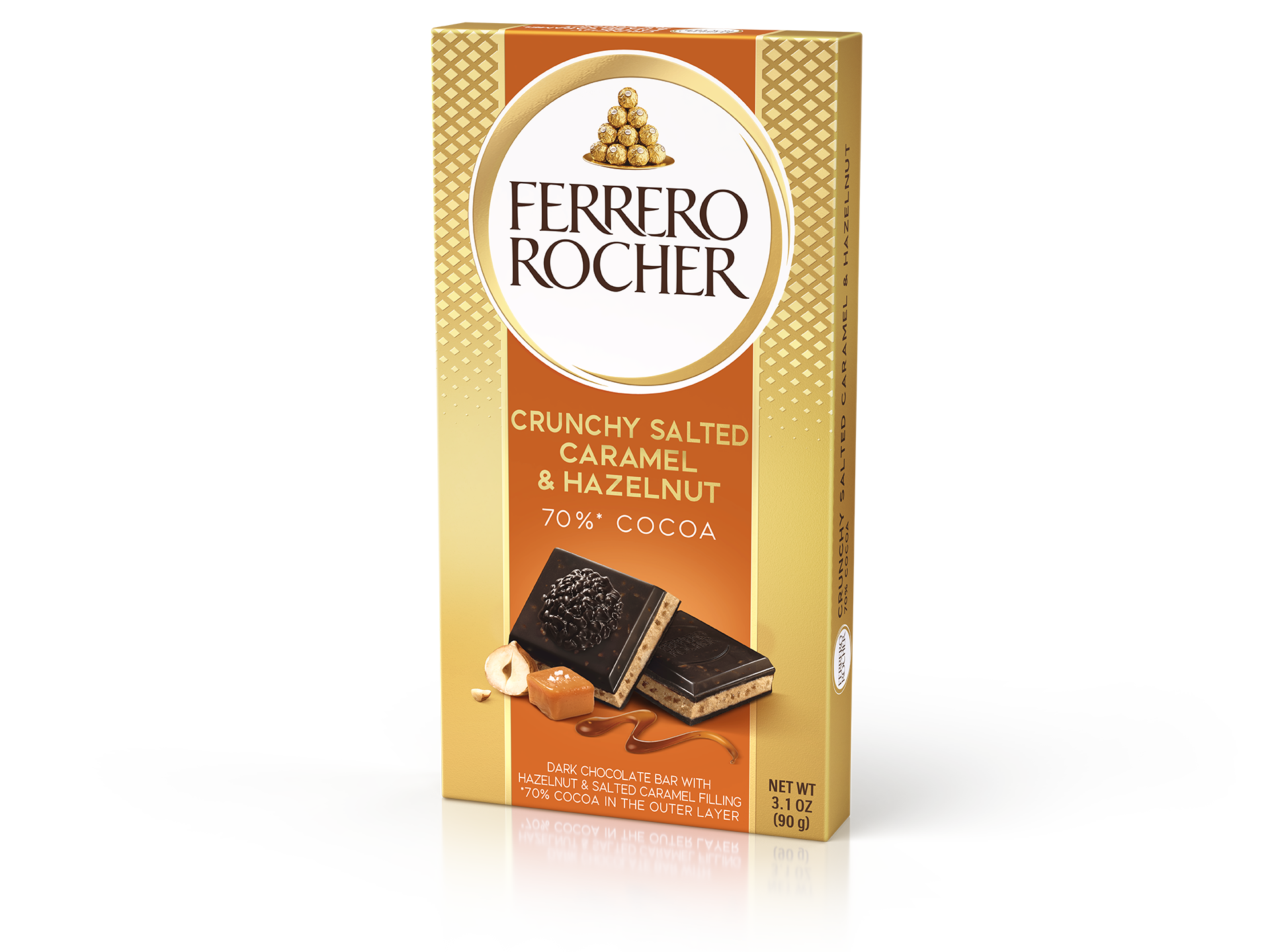 DARK 70% CHOCOLATE BAR WITH HAZELNUT AND SALTED CARAMEL FLAVOUR