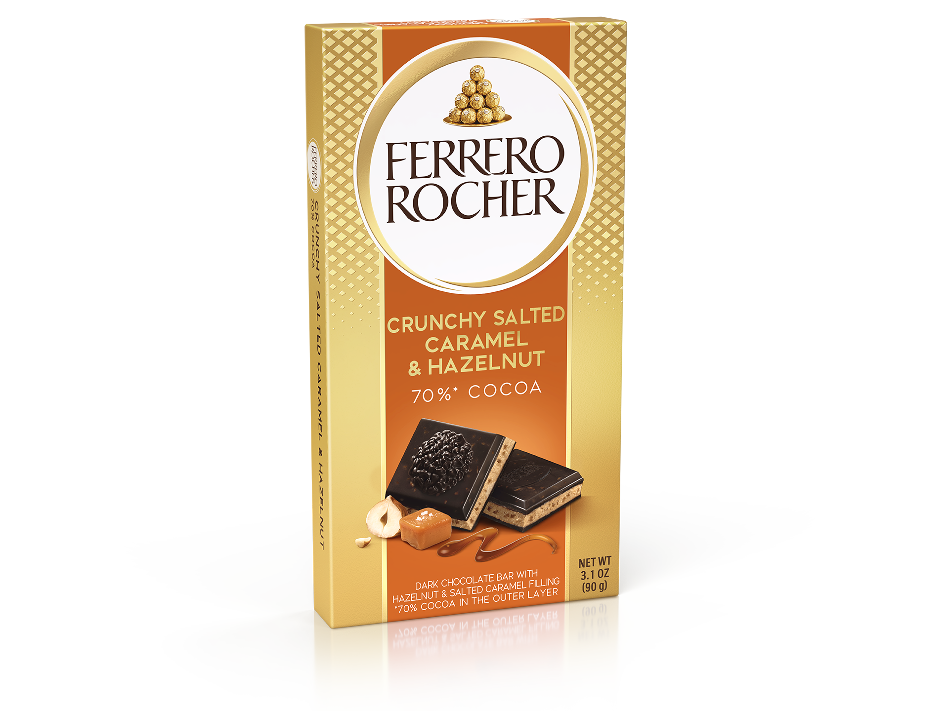 DARK 70% CHOCOLATE BAR WITH HAZELNUT AND SALTED CARAMEL FLAVOUR